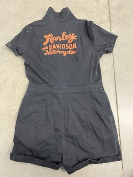 Harley-Davidson Black Workwear Romper Shorts Embroidered Logo Womens L Orange